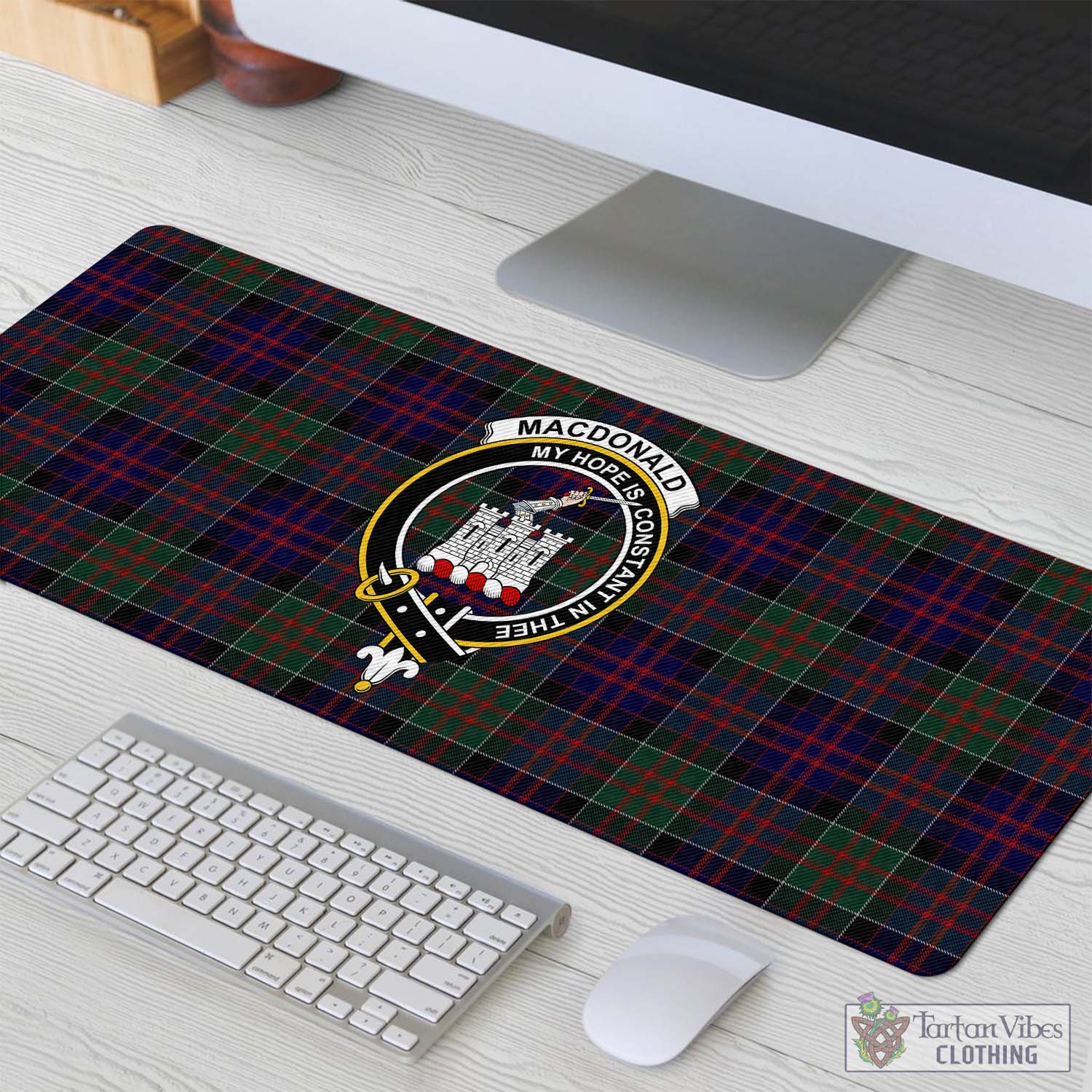 Tartan Vibes Clothing MacDonald of Clan Ranald Tartan Mouse Pad with Family Crest