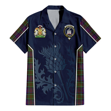MacDonald of Clan Ranald Modern Tartan Short Sleeve Button Up Shirt with Family Crest and Scottish Thistle Vibes Sport Style