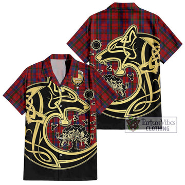 MacDonald of Glenaladale Tartan Short Sleeve Button Shirt with Family Crest Celtic Wolf Style Kid - Tartan Vibes Clothing