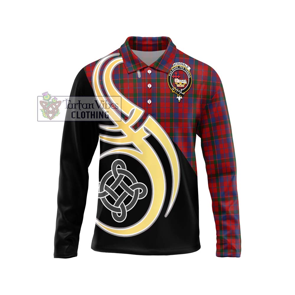 MacDonald of Glenaladale Tartan Long Sleeve Polo Shirt with Family Crest and Celtic Symbol Style Unisex - Tartan Vibes Clothing