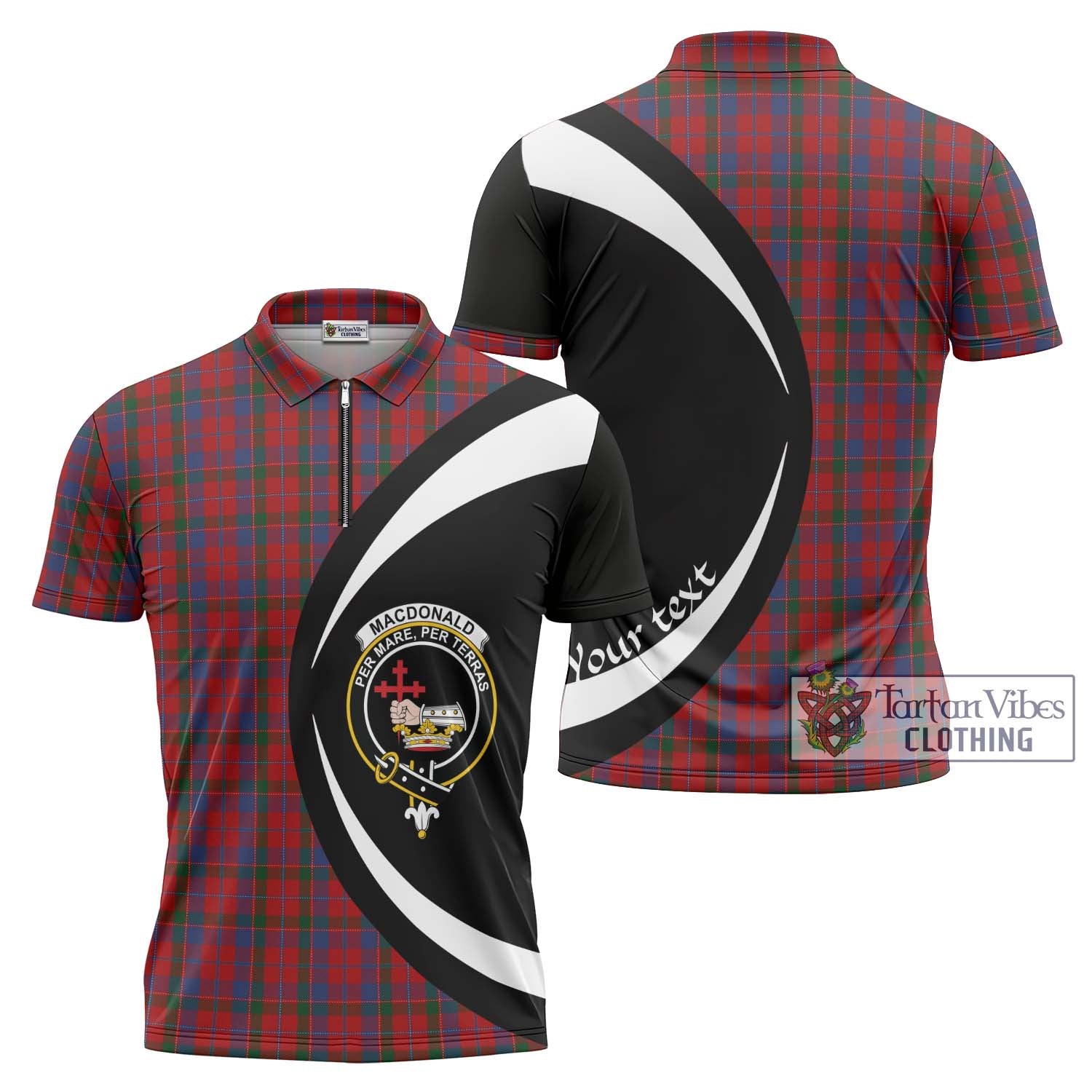 Tartan Vibes Clothing MacDonald of Glenaladale Tartan Zipper Polo Shirt with Family Crest Circle Style