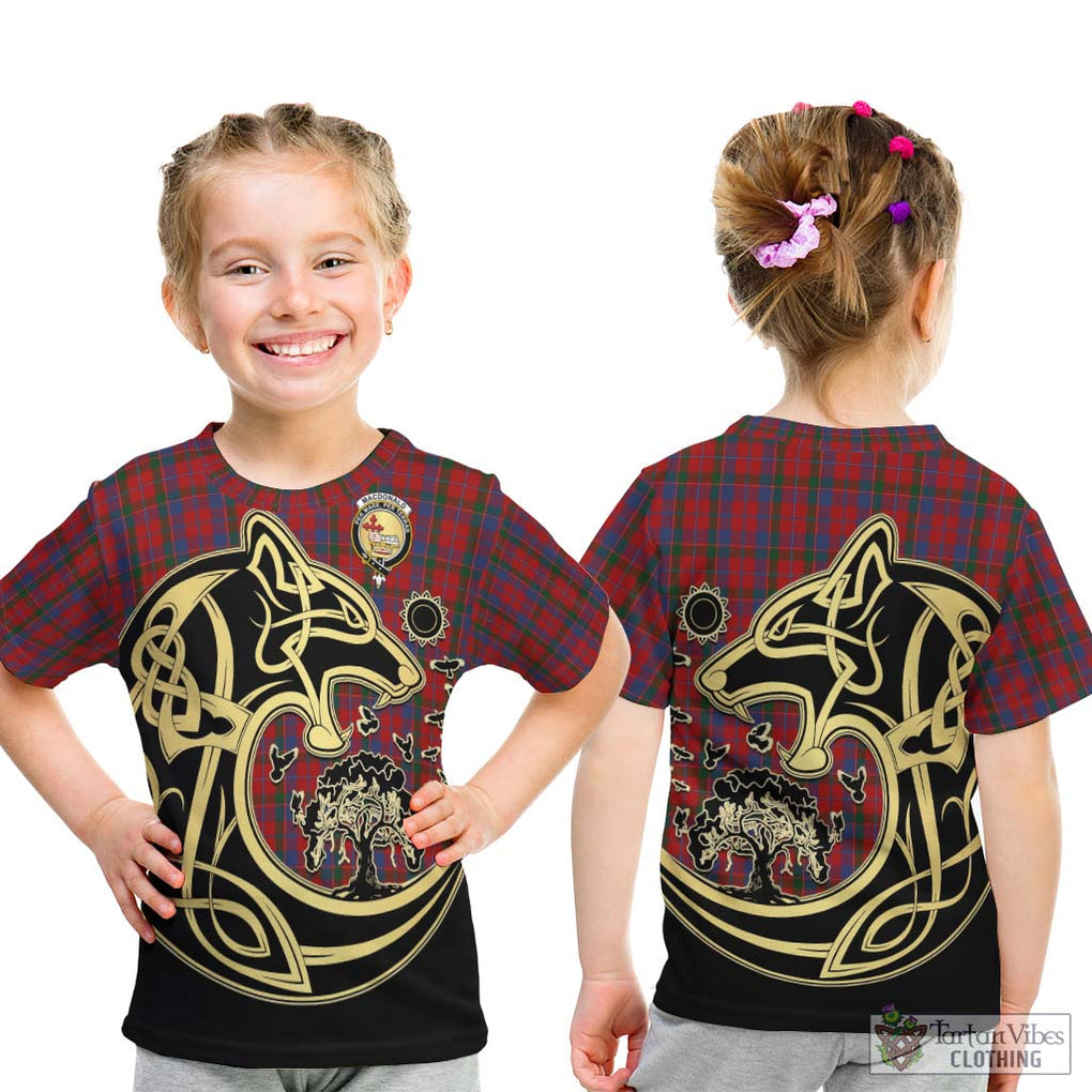 MacDonald of Glenaladale Tartan Kid T-Shirt with Family Crest Celtic Wolf Style - Tartan Vibes Clothing