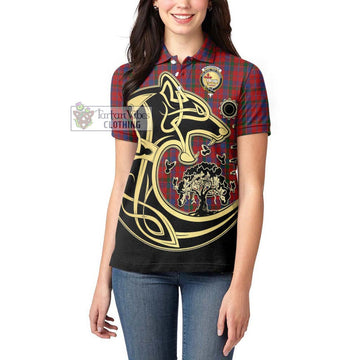 MacDonald of Glenaladale Tartan Women's Polo Shirt with Family Crest Celtic Wolf Style - Tartanvibesclothing Shop