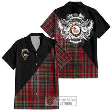 MacDonald of Lochmaddy Tartan Short Sleeve Button Shirt with Family Crest and Military Logo Style Kid - Tartanvibesclothing Shop