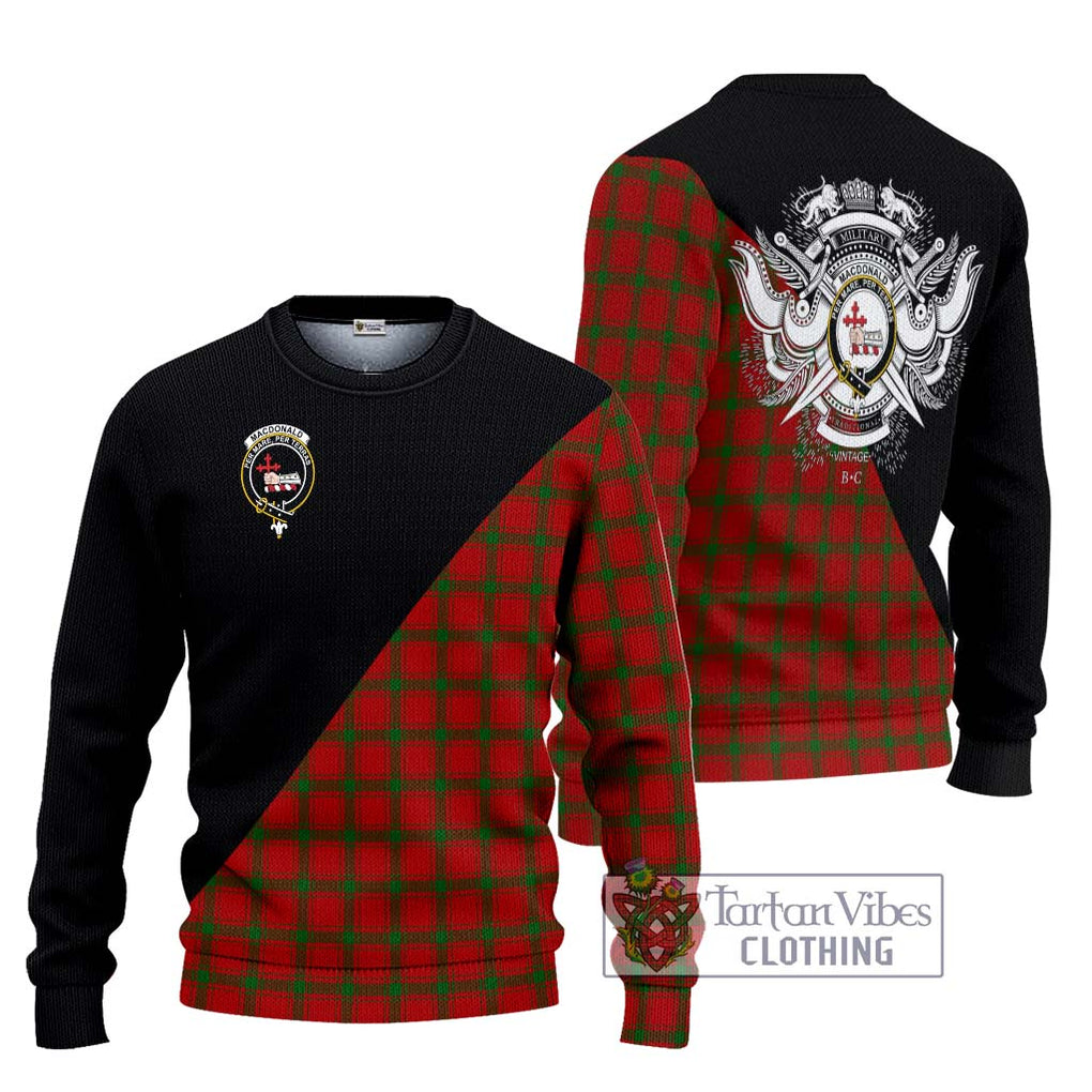 MacDonald (McDonald) of Sleat Tartan Knitted Sweater with Family Crest and Military Logo Style Unisex - Tartanvibesclothing Shop