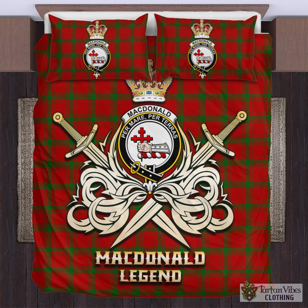 Tartan Vibes Clothing MacDonald of Sleat Tartan Bedding Set with Clan Crest and the Golden Sword of Courageous Legacy