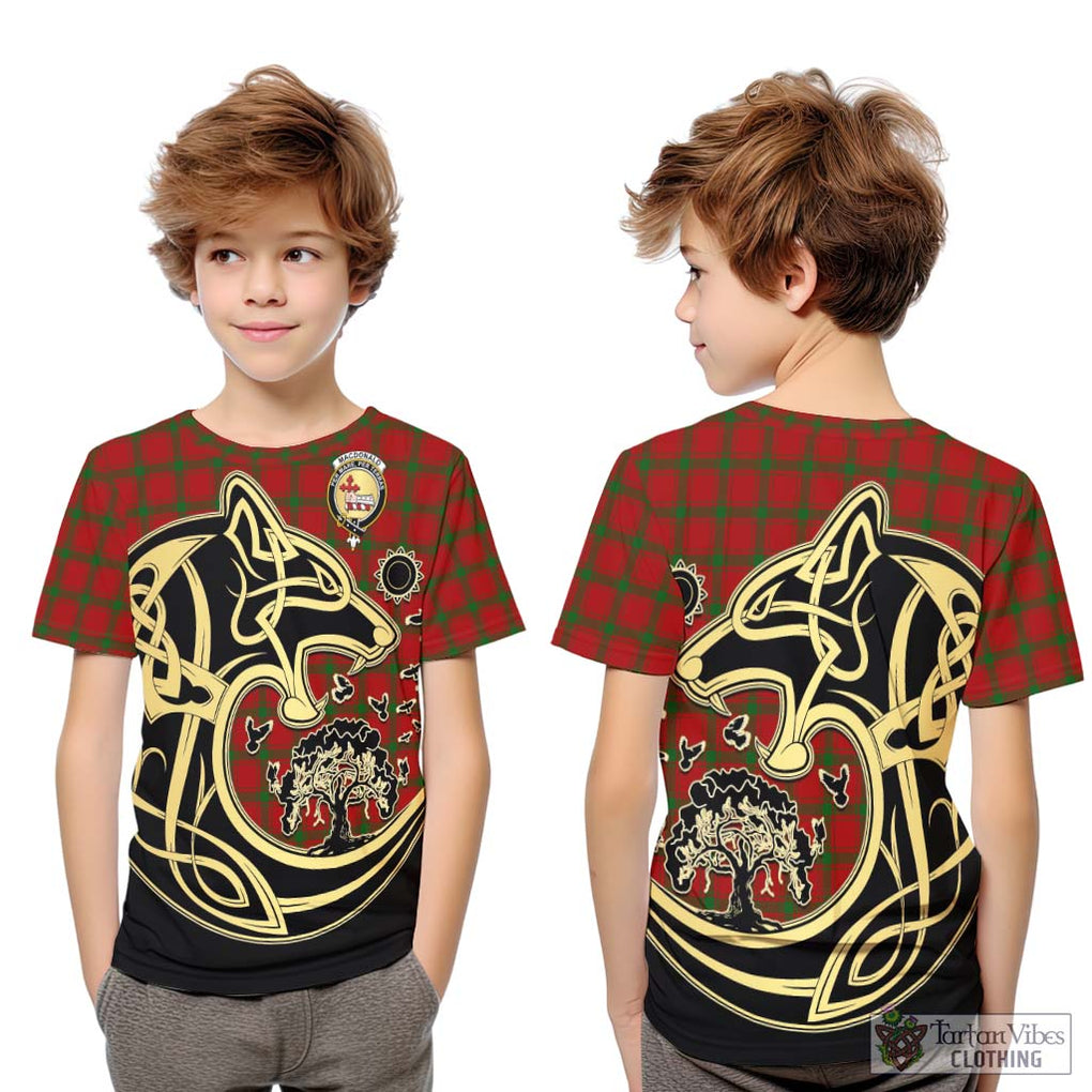 MacDonald (McDonald) of Sleat Tartan Kid T-Shirt with Family Crest Celtic Wolf Style Youth XL Size14 - Tartan Vibes Clothing
