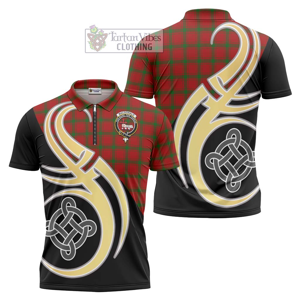 Tartan Vibes Clothing MacDonald of Sleat Tartan Zipper Polo Shirt with Family Crest and Celtic Symbol Style