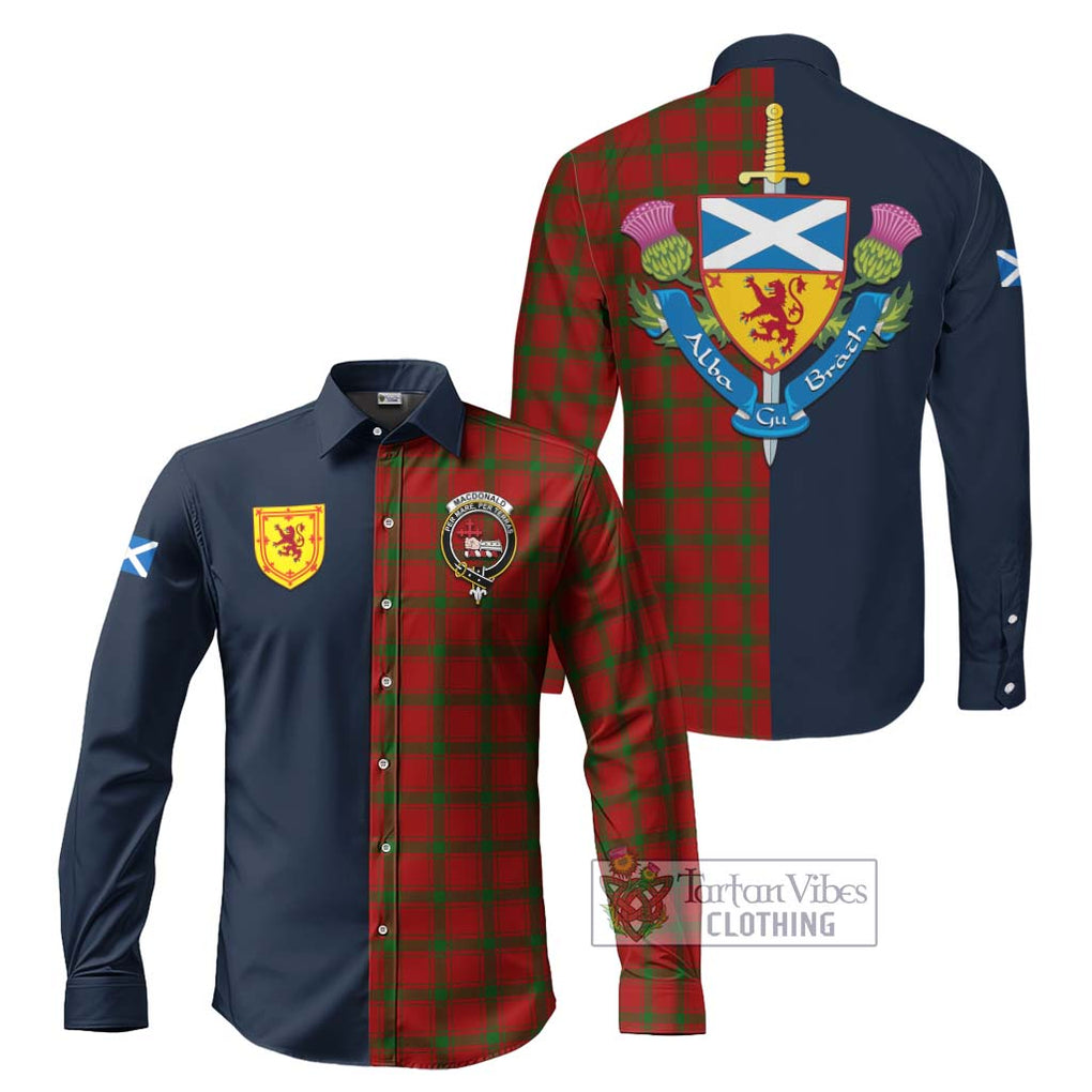 Tartan Vibes Clothing MacDonald of Sleat Tartan Long Sleeve Button Shirt with Scottish Lion Royal Arm Half Style