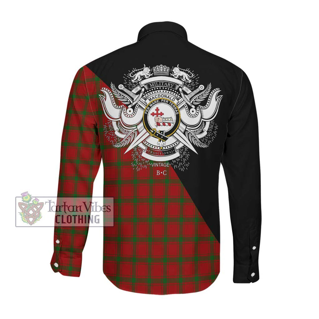 MacDonald (McDonald) of Sleat Tartan Long Sleeve Button Shirt with Family Crest and Military Logo Style Men's Shirt - Tartanvibesclothing Shop