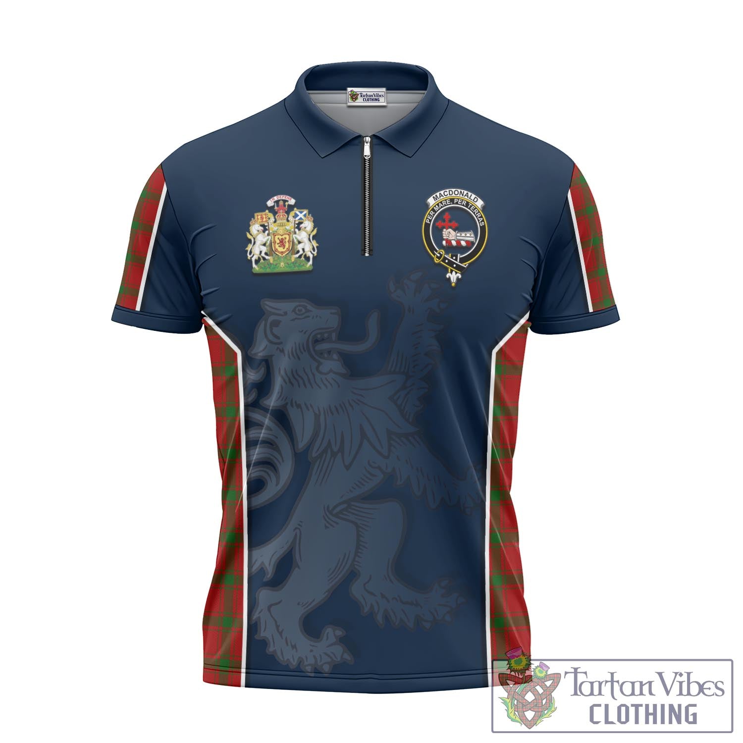 Tartan Vibes Clothing MacDonald of Sleat Tartan Zipper Polo Shirt with Family Crest and Lion Rampant Vibes Sport Style
