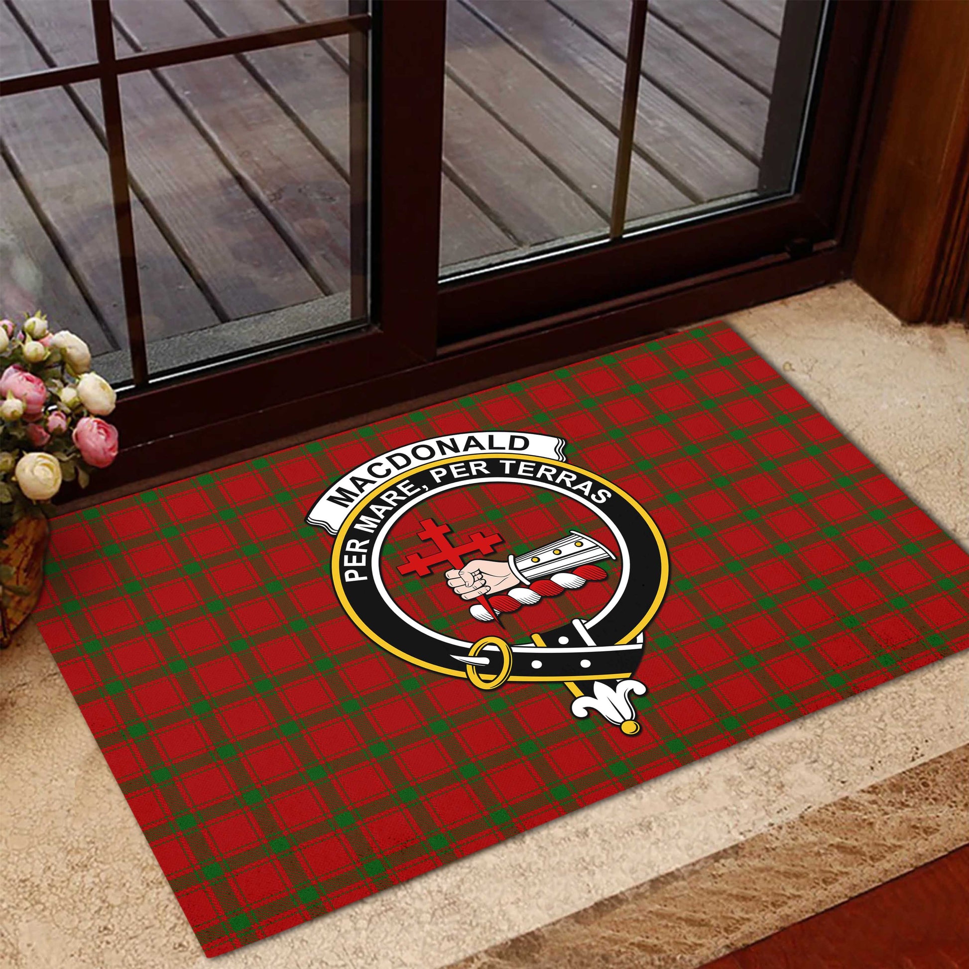 MacDonald of Sleat Tartan Door Mat with Family Crest - Tartanvibesclothing