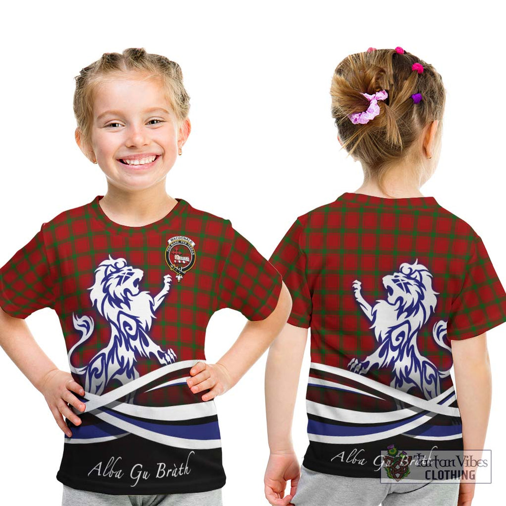 MacDonald (McDonald) of Sleat Tartan Kid T-Shirt with Alba Gu Brath Regal Lion Emblem - Tartanvibesclothing Shop