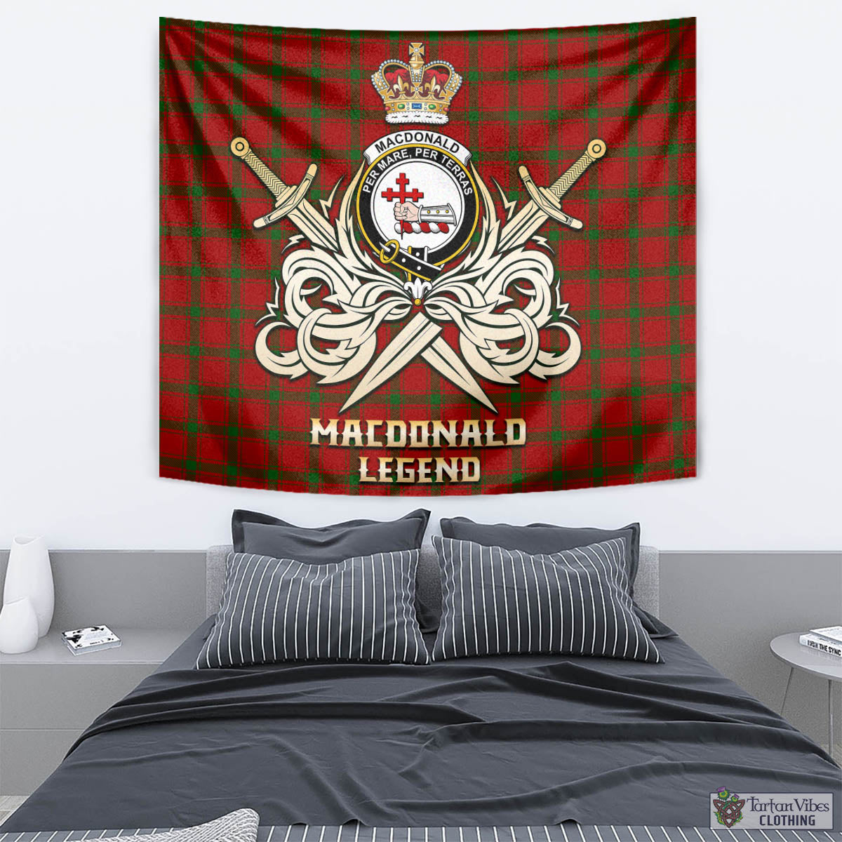 Tartan Vibes Clothing MacDonald of Sleat Tartan Tapestry with Clan Crest and the Golden Sword of Courageous Legacy