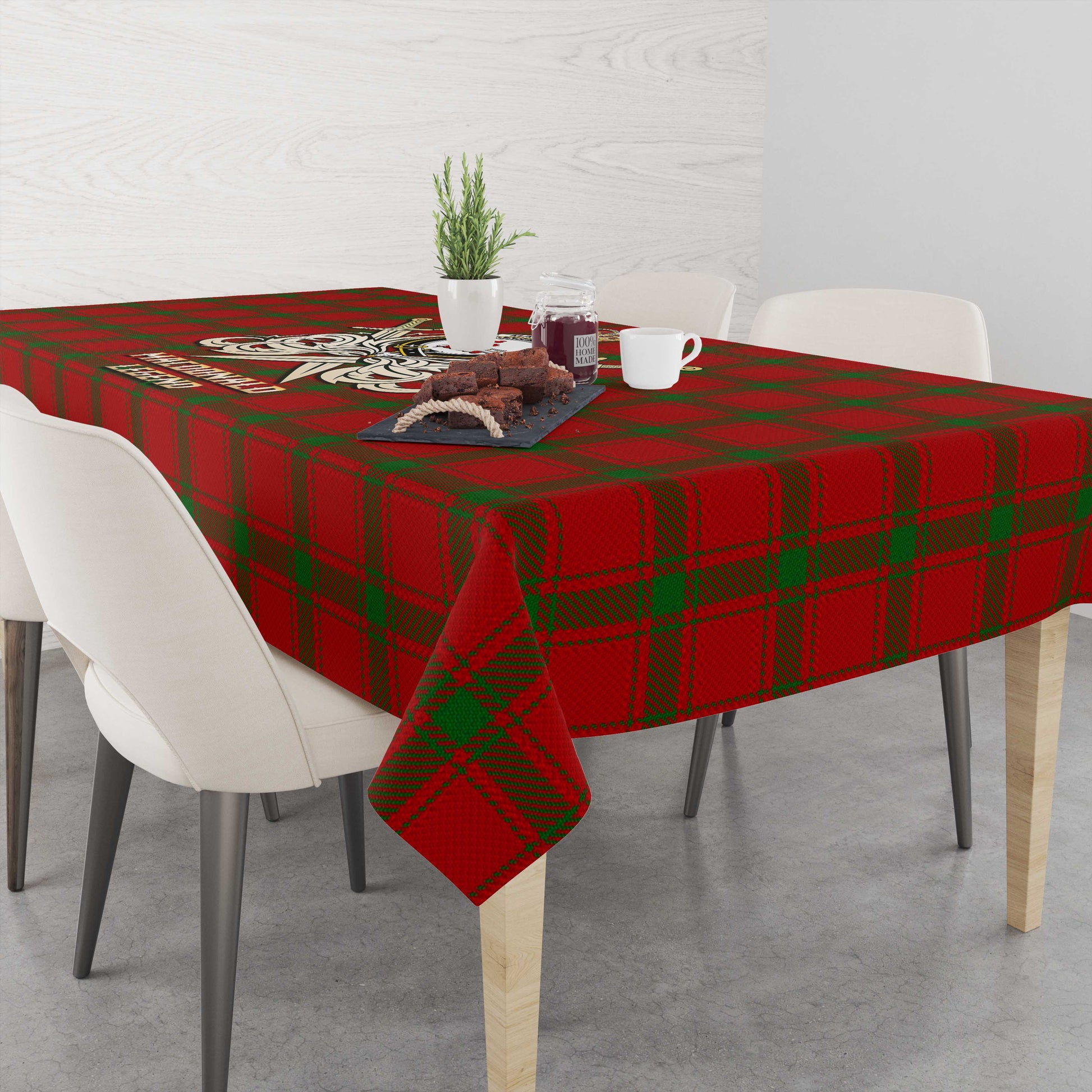 Tartan Vibes Clothing MacDonald of Sleat Tartan Tablecloth with Clan Crest and the Golden Sword of Courageous Legacy