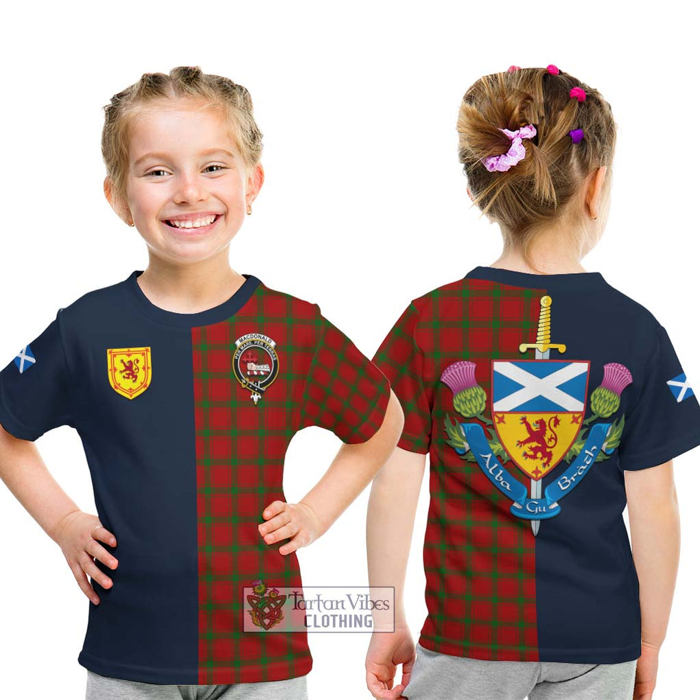 Tartan Vibes Clothing MacDonald of Sleat Tartan Kid T-Shirt with Scottish Lion Royal Arm Half Style