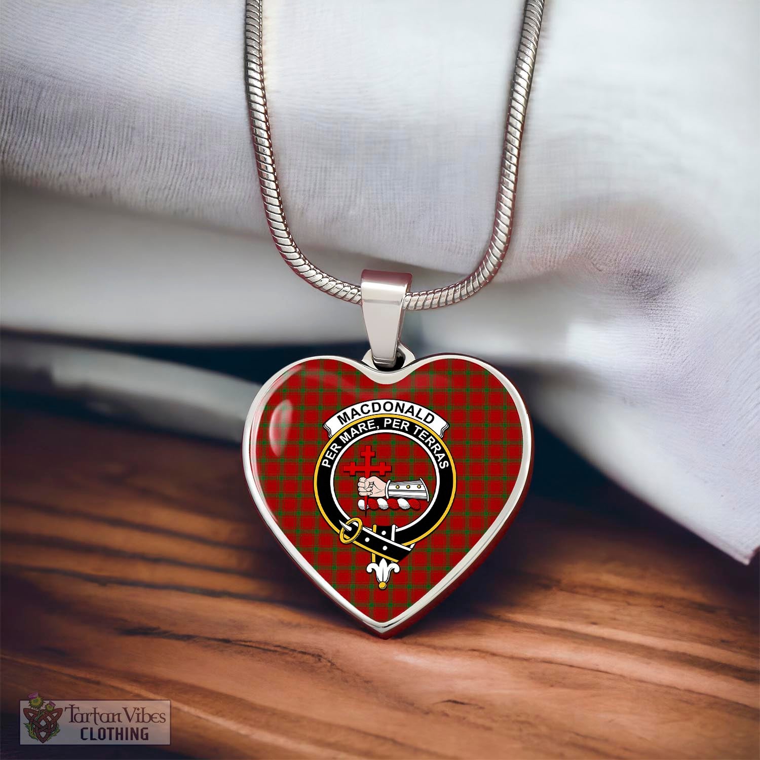 Tartan Vibes Clothing MacDonald of Sleat Tartan Heart Necklace with Family Crest