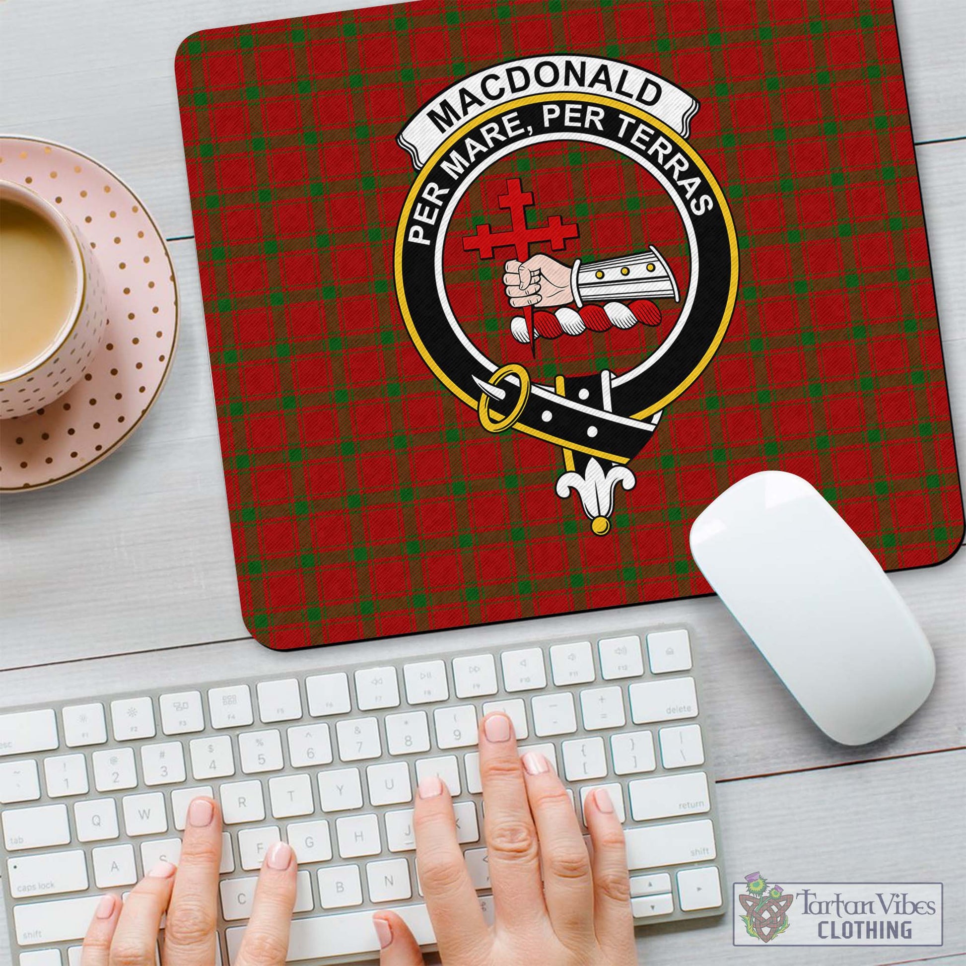 Tartan Vibes Clothing MacDonald of Sleat Tartan Mouse Pad with Family Crest