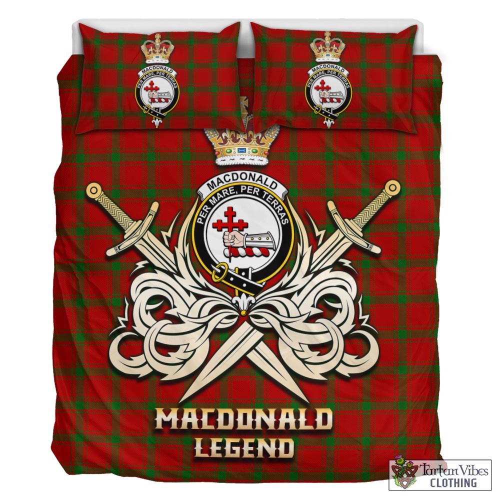 Tartan Vibes Clothing MacDonald of Sleat Tartan Bedding Set with Clan Crest and the Golden Sword of Courageous Legacy