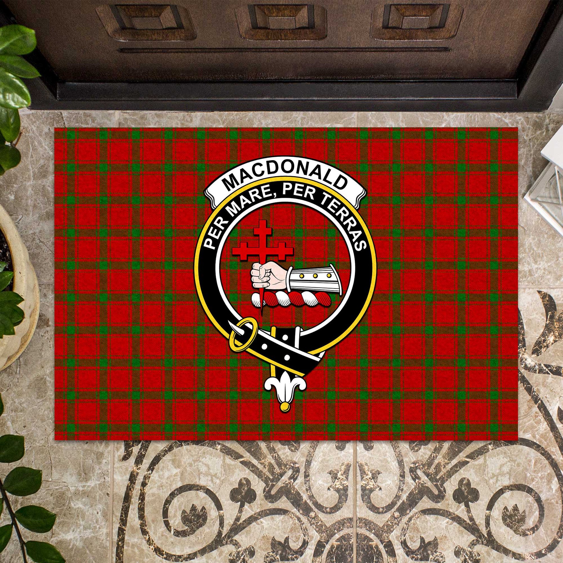 MacDonald of Sleat Tartan Door Mat with Family Crest - Tartanvibesclothing