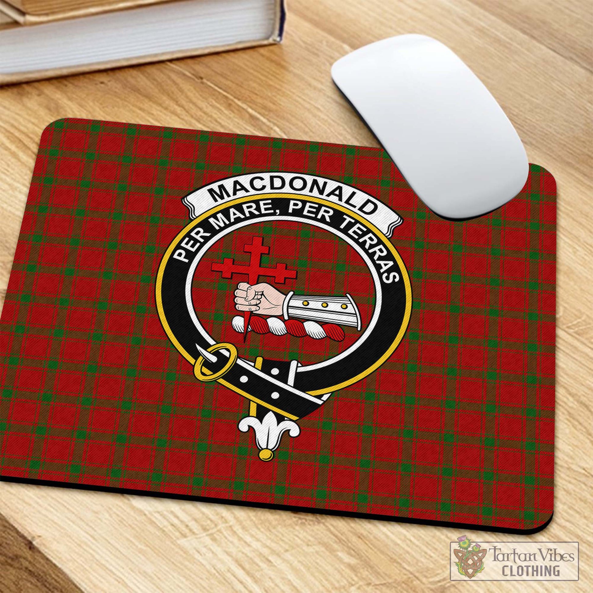Tartan Vibes Clothing MacDonald of Sleat Tartan Mouse Pad with Family Crest