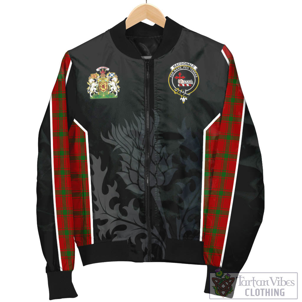 Tartan Vibes Clothing MacDonald of Sleat Tartan Bomber Jacket with Family Crest and Scottish Thistle Vibes Sport Style