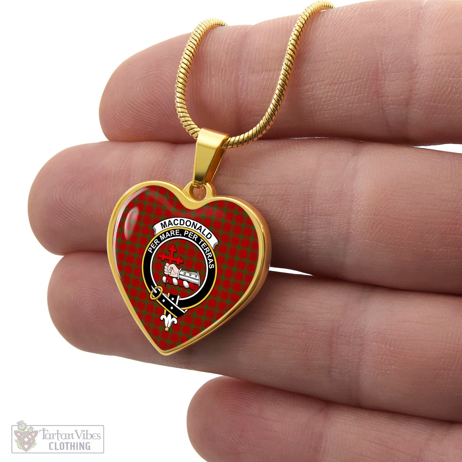 Tartan Vibes Clothing MacDonald of Sleat Tartan Heart Necklace with Family Crest