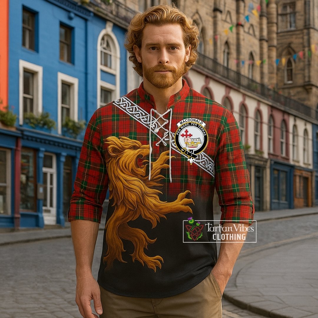 MacDonald (McDonald) of Sleat Crest Tartan Ghillie Kilt Shirt with Golden Lion Emblem Celtic 