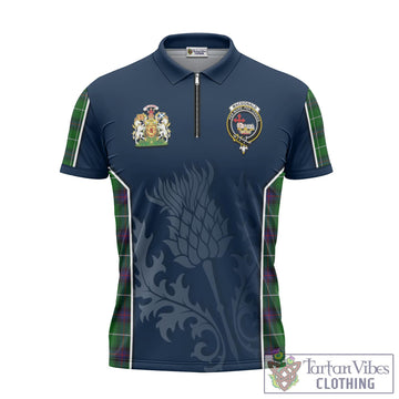 MacDonald of The Isles Tartan Zipper Polo Shirt with Family Crest and Scottish Thistle Vibes Sport Style