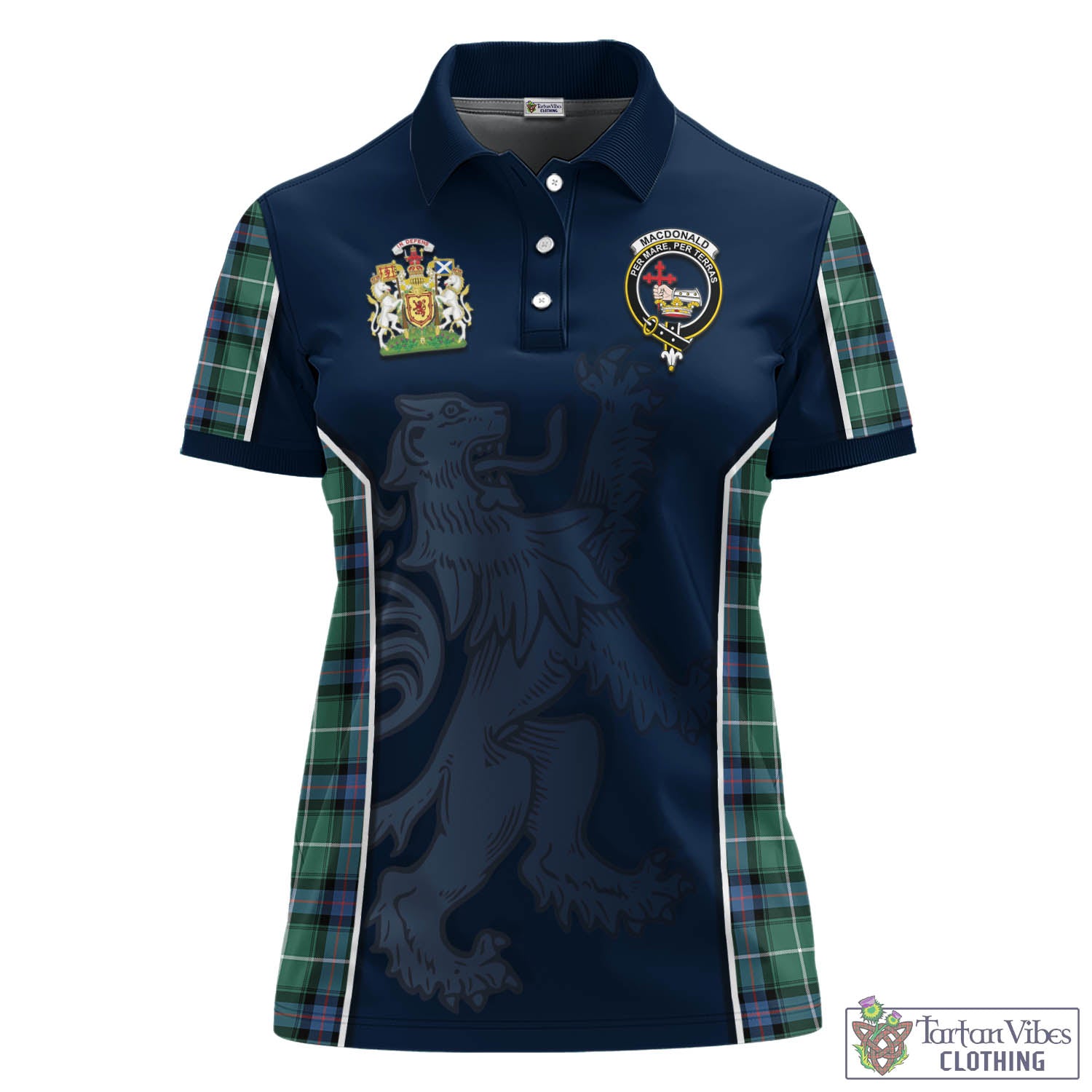 Tartan Vibes Clothing MacDonald of the Isles Hunting Ancient Tartan Women's Polo Shirt with Family Crest and Lion Rampant Vibes Sport Style