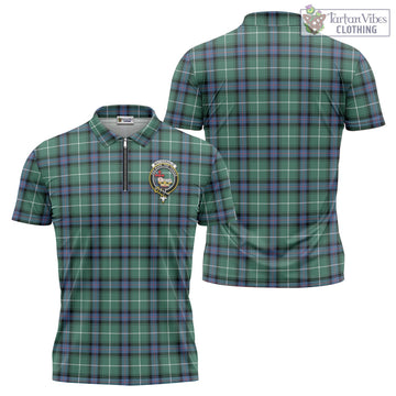 MacDonald of the Isles Hunting Ancient Tartan Zipper Polo Shirt with Family Crest