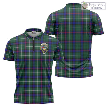 MacDonald of the Isles Hunting Modern Tartan Zipper Polo Shirt with Family Crest
