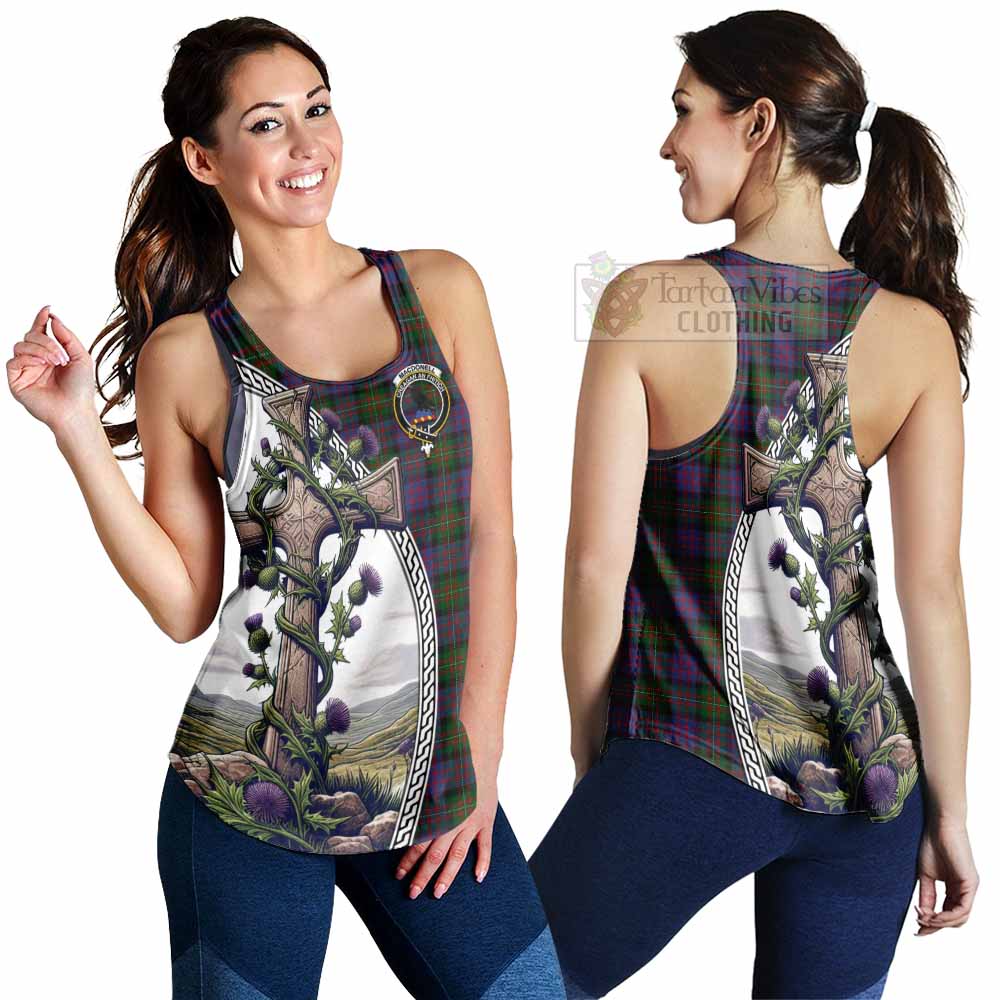MacDonell (McDonell) Tartan Women's Racerback Tanks with Family Crest and St. Andrew's Cross Accented by Thistle Vines 4XL - Tartan Vibes Clothing