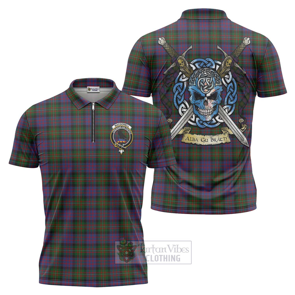 MacDonell (McDonell) Tartan Zipper Polo Shirt with Family Crest Celtic Skull Style Unisex - Tartan Vibes Clothing