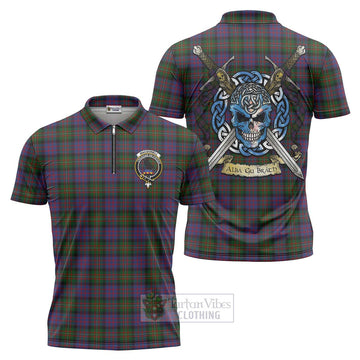MacDonell (McDonell) Tartan Zipper Polo Shirt with Family Crest Celtic Skull Style Unisex - Tartan Vibes Clothing
