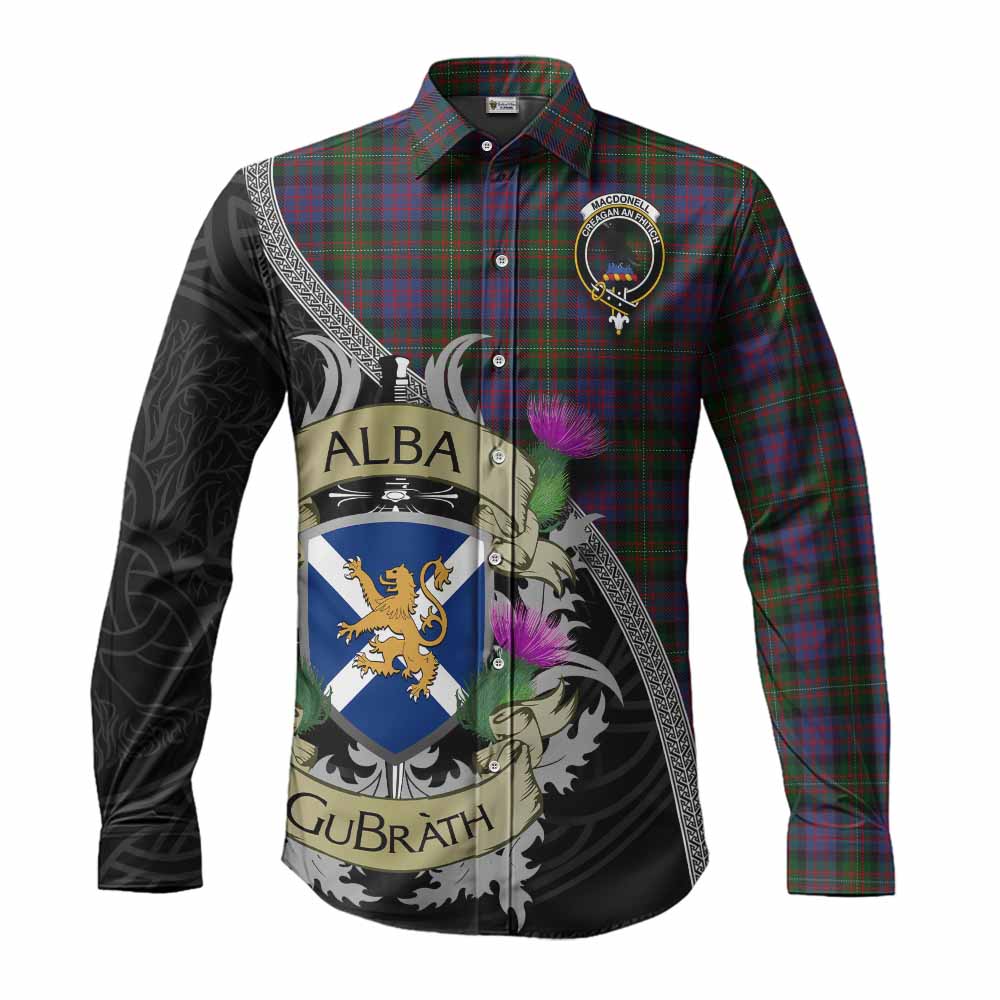 MacDonell (McDonell) Tartan Family Crest Long Sleeve Button Shirt Lion Rampant Royal Thistle Shield Celtic Inspired Men's Shirt S - Tartan Vibes Clothing