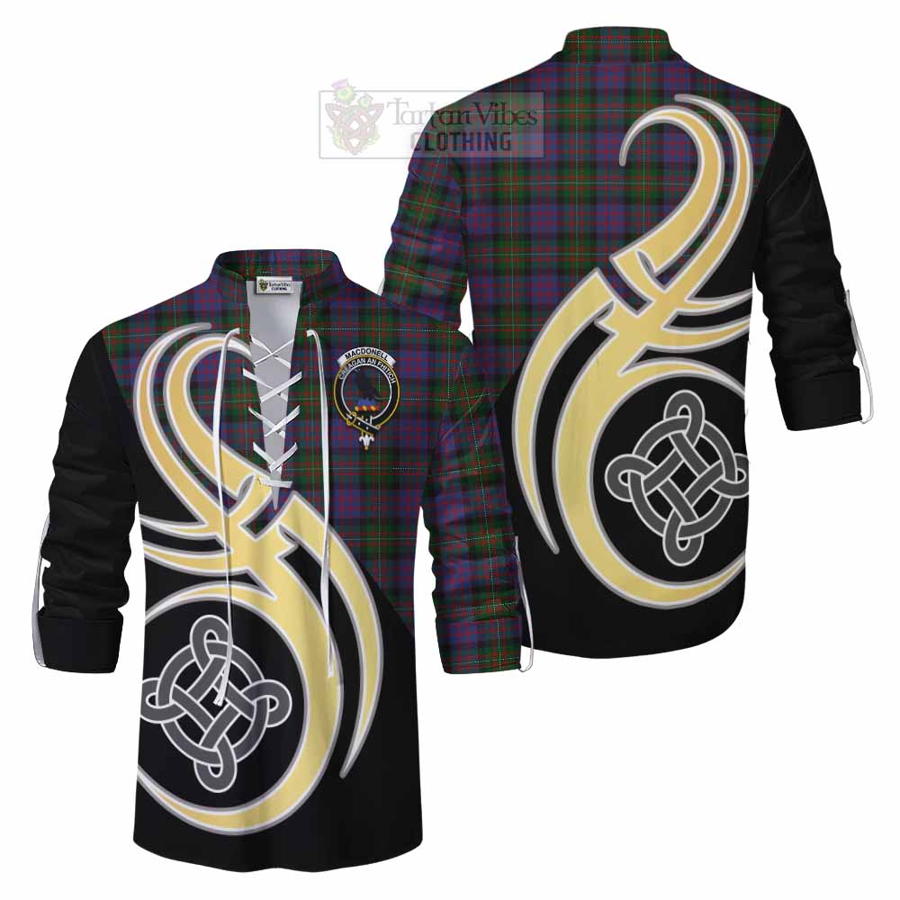 MacDonell (McDonell) Tartan Ghillie Kilt Shirt with Family Crest and Celtic Symbol Style Men - Tartan Vibes Clothing