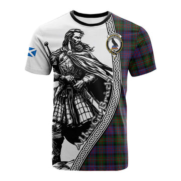 MacDonell (McDonell) Tartan Clan Crest Cotton T-shirt with Highlander Warrior Celtic Style