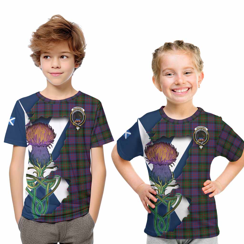 Tartan Vibes Clothing MacDonell (McDonell) Tartan Family Crest Kid T-Shirt Scottish Thistle Celtic Inspired