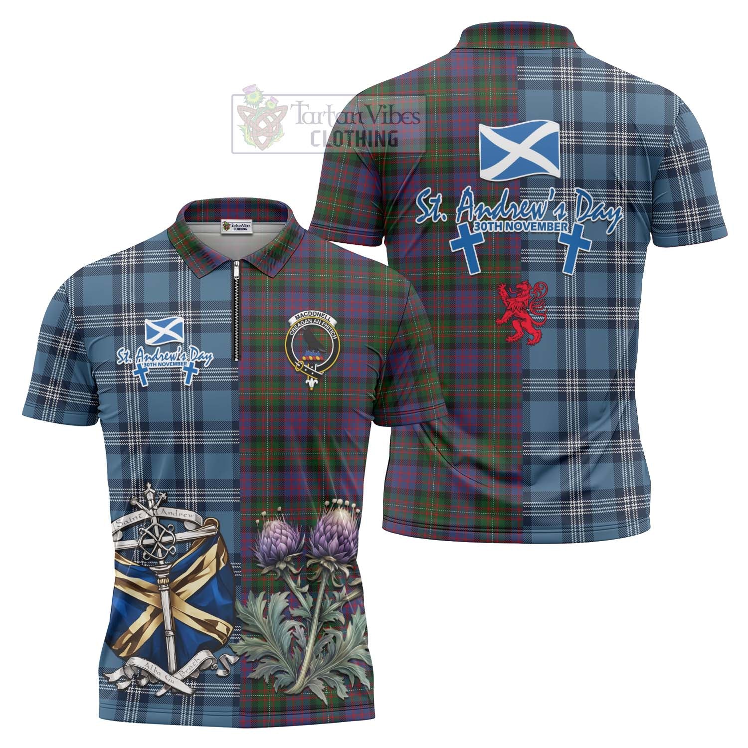 MacDonell (McDonell) Tartan Zipper Polo Shirt Happy St. Andrew's Day Half Tartan Style Unisex - Tartan Vibes Clothing