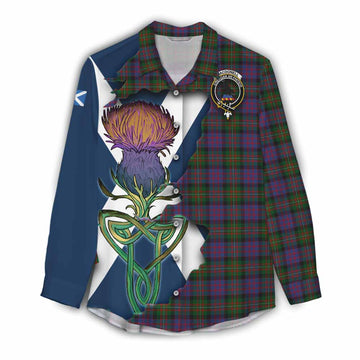 Tartan Vibes Clothing MacDonell (McDonell) Tartan Family Crest Women's Casual Shirt Scottish Thistle Celtic Inspired