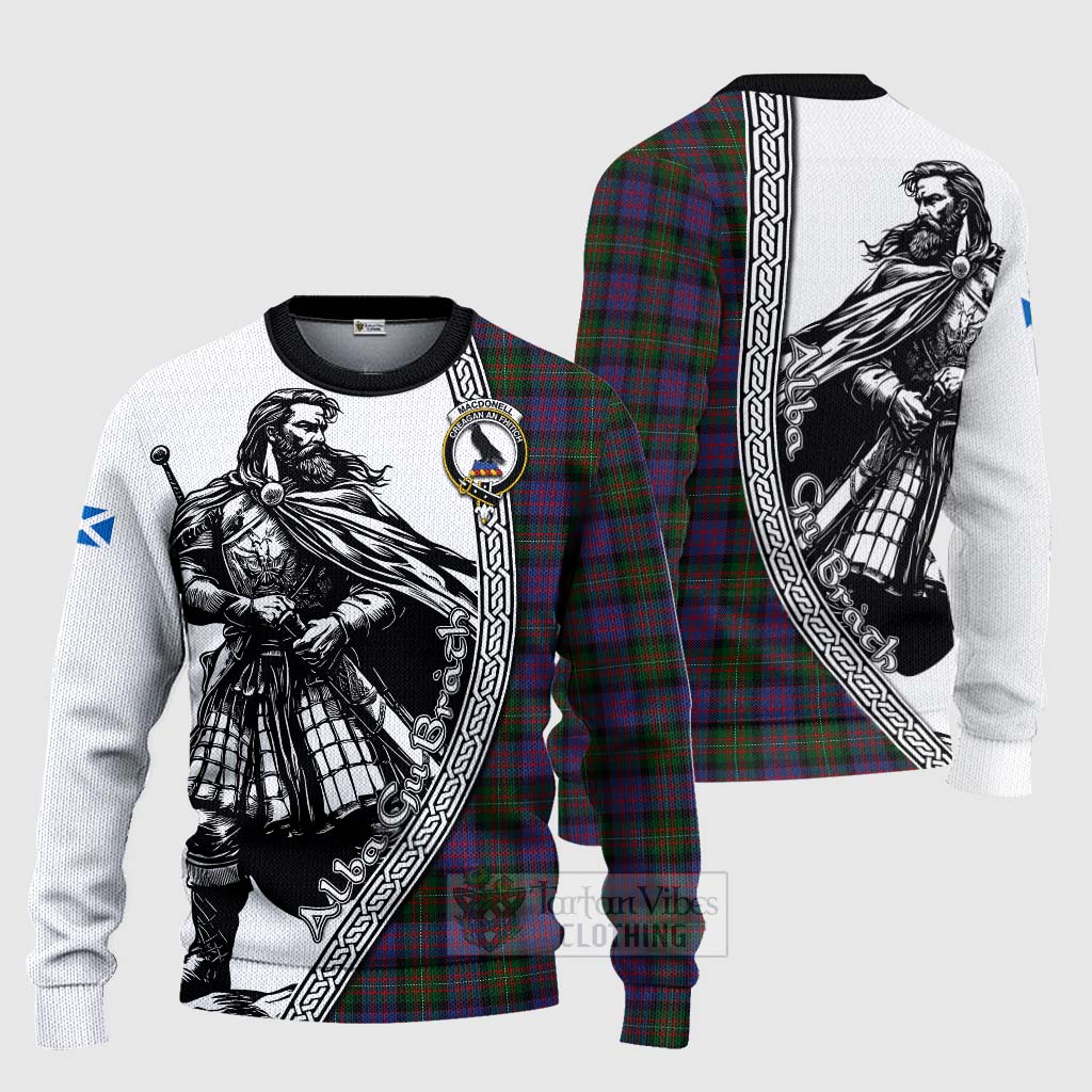 MacDonell (McDonell) Tartan Clan Crest Knitted Sweater with Highlander Warrior Celtic Style Unisex - Tartan Vibes Clothing