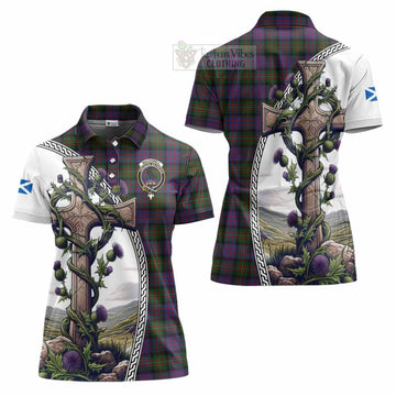 MacDonell (McDonell) Tartan Women's Polo Shirt with Family Crest and St. Andrew's Cross Accented by Thistle Vines Women - Tartan Vibes Clothing