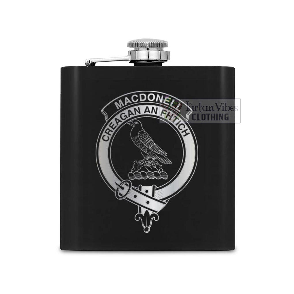 MacDonell (McDonell) Crest Hip Flask Set 7oz Black Stainless Steel with A Gift Box One Size 7oz - 2D-tartanvibesclothing