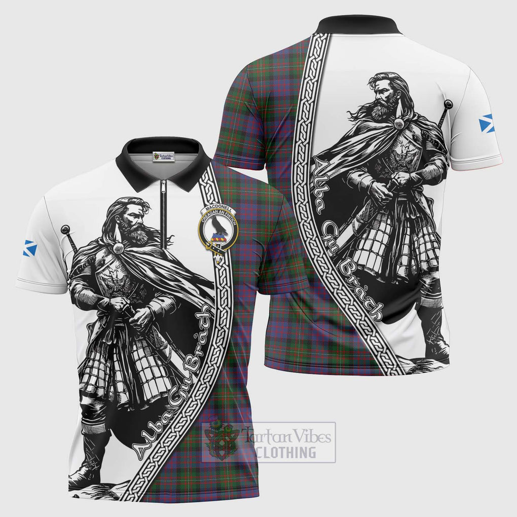MacDonell (McDonell) Tartan Clan Crest Zipper Polo Shirt with Highlander Warrior Celtic Style Unisex - Tartan Vibes Clothing