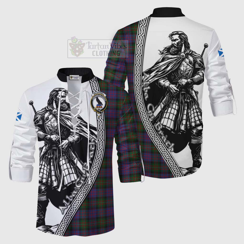 MacDonell (McDonell) Tartan Clan Crest Ghillie Kilt Shirt with Highlander Warrior Celtic Style Men - Tartan Vibes Clothing