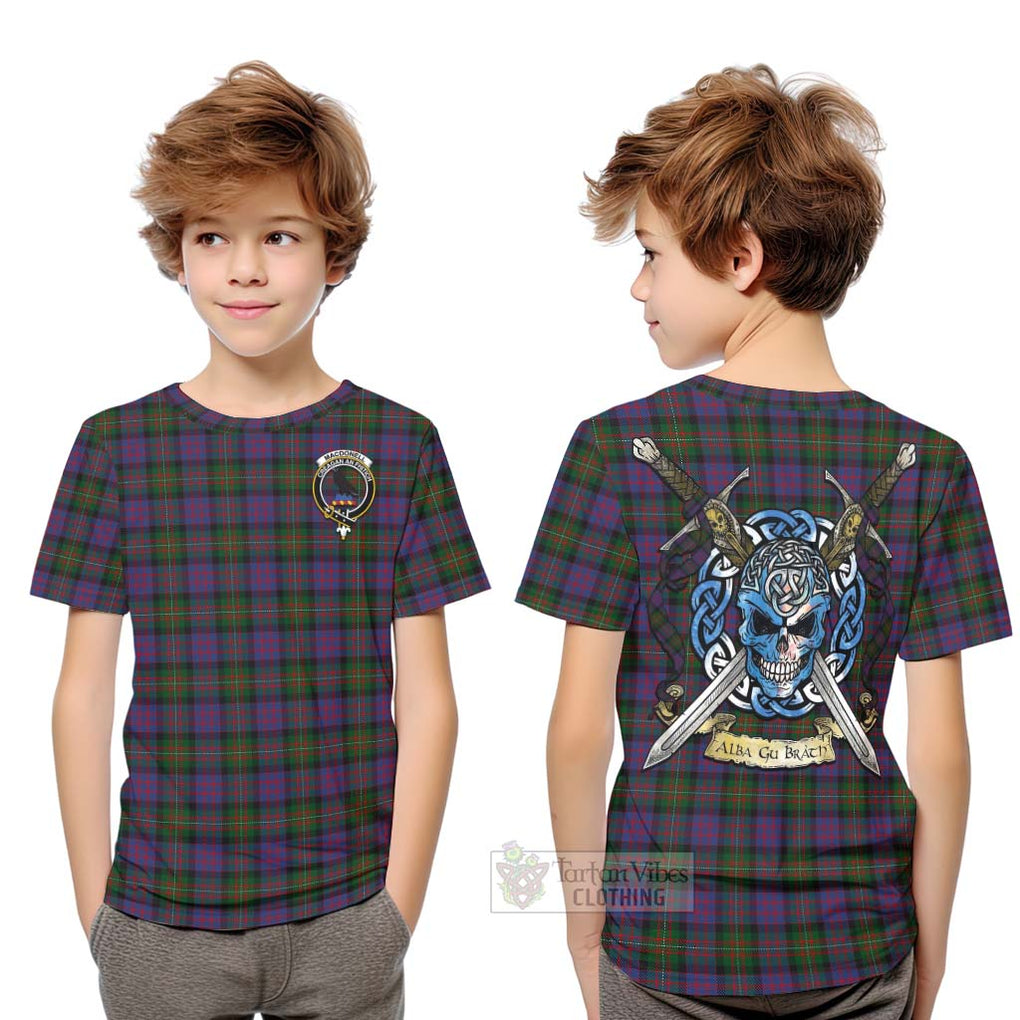 MacDonell (McDonell) Tartan Kid T-Shirt with Family Crest Celtic Skull Style Youth XL Size14 - Tartan Vibes Clothing