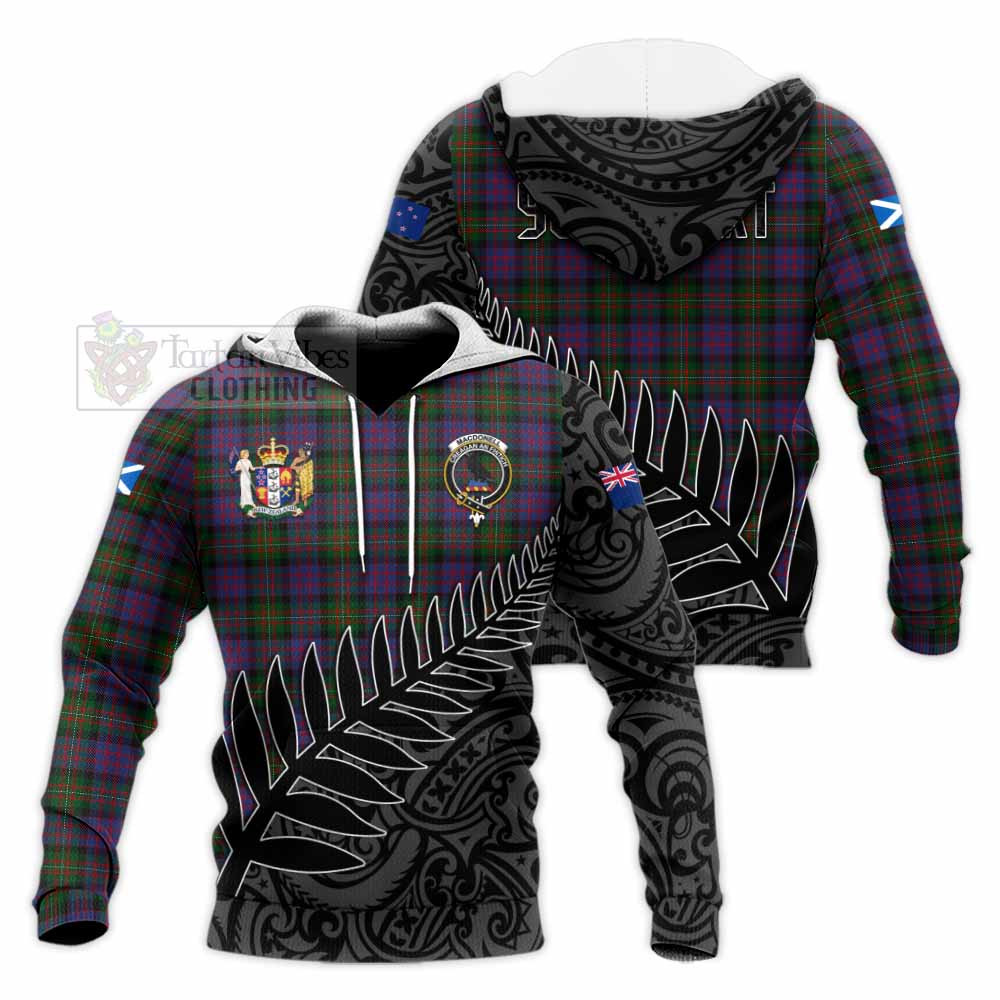 Tartan Vibes Clothing MacDonell (McDonell) Crest Tartan Knitted Hoodie with New Zealand Silver Fern Half Style