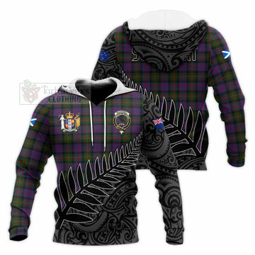 Tartan Vibes Clothing MacDonell (McDonell) Crest Tartan Knitted Hoodie with New Zealand Silver Fern Half Style