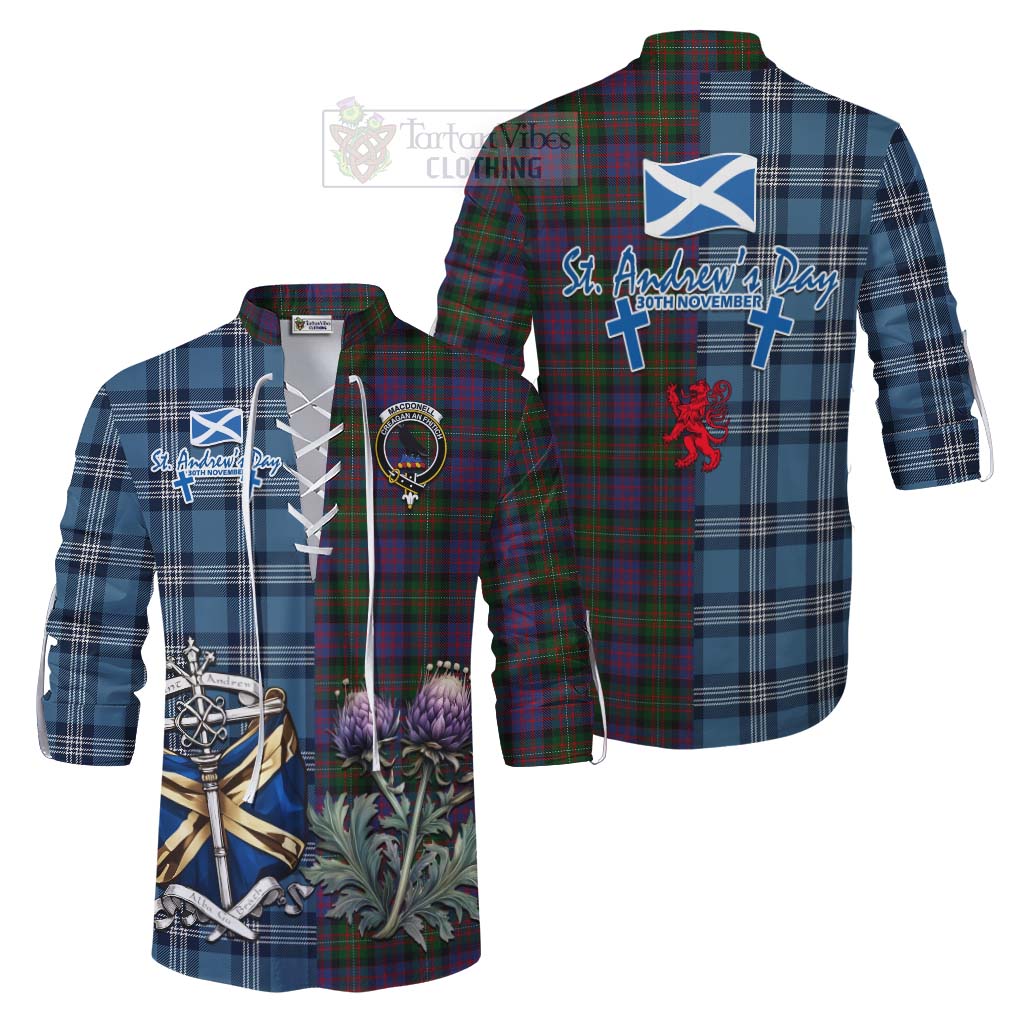 MacDonell (McDonell) Tartan Ghillie Kilt Shirt Happy St. Andrew's Day Half Tartan Style Men - Tartan Vibes Clothing